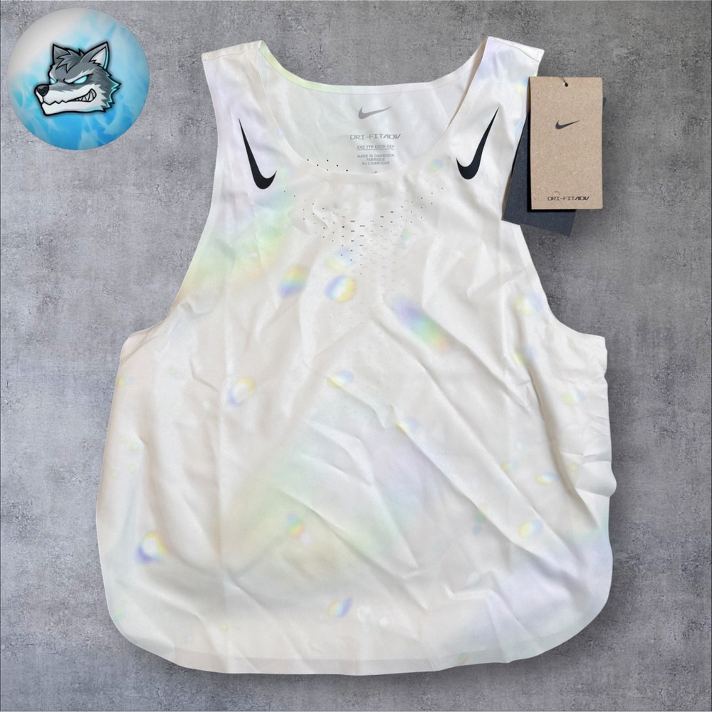 Nike Women's Dri-FIT ADV Cropped Running Tank Top White Black IF3647-101 Sz 2XS